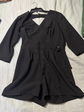 Black Wrap Front Romper Dress